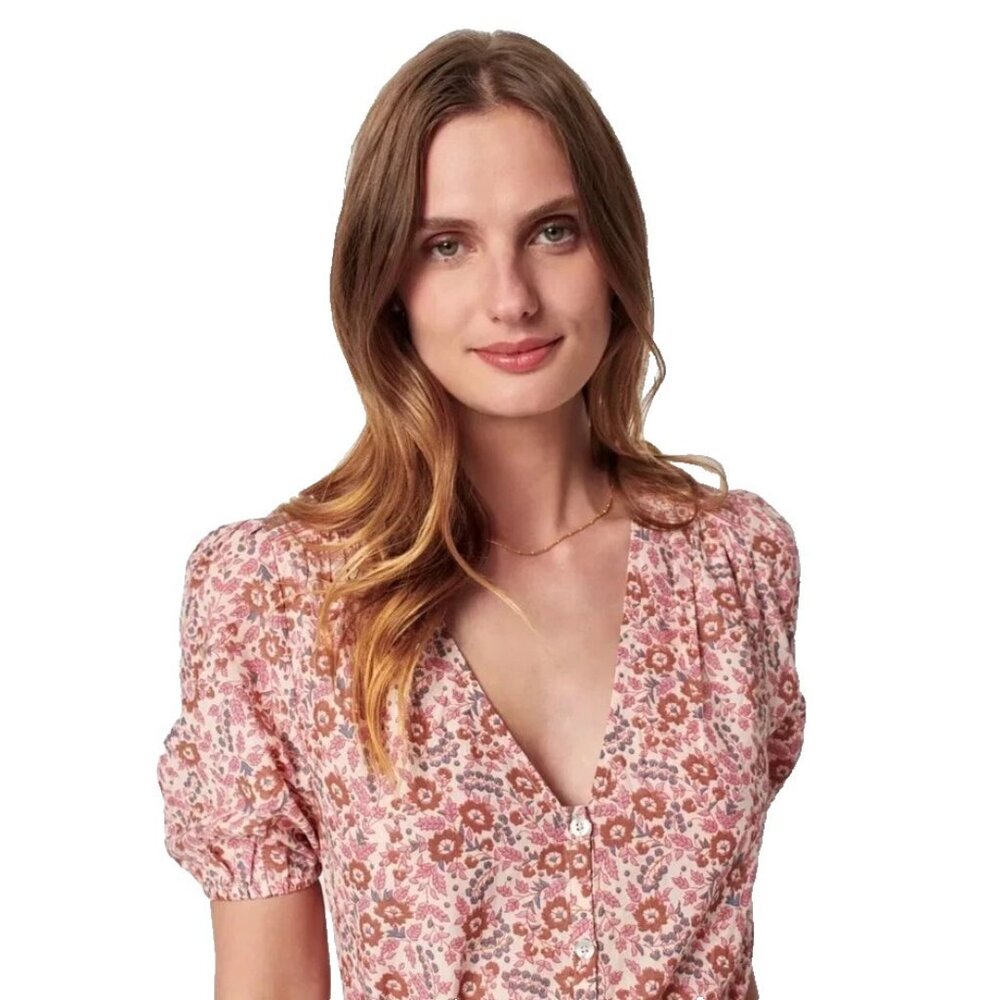 Faherty Women’s Orinda Floral Earth Peasant Sleeve Bohemian Maxi Sundress Medium - Picture 3 of 15
